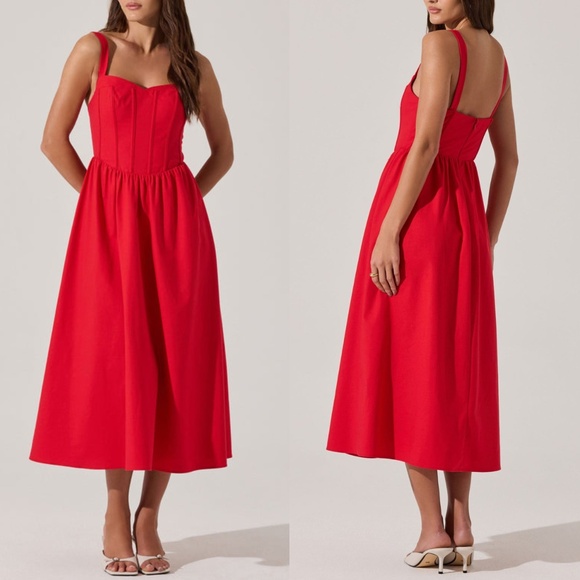 NEW ASTR The Label RED Sweetheart CORSET Linen A-LINE Midi DRESS XS - Picture 15 of 16
